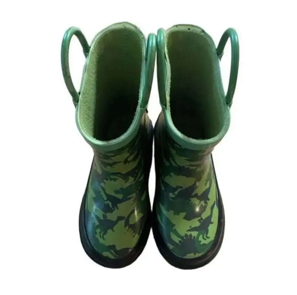 Blue Mountain Kids Rubber Rain Boots Dinosaur Camo Print with Easy-On Handles